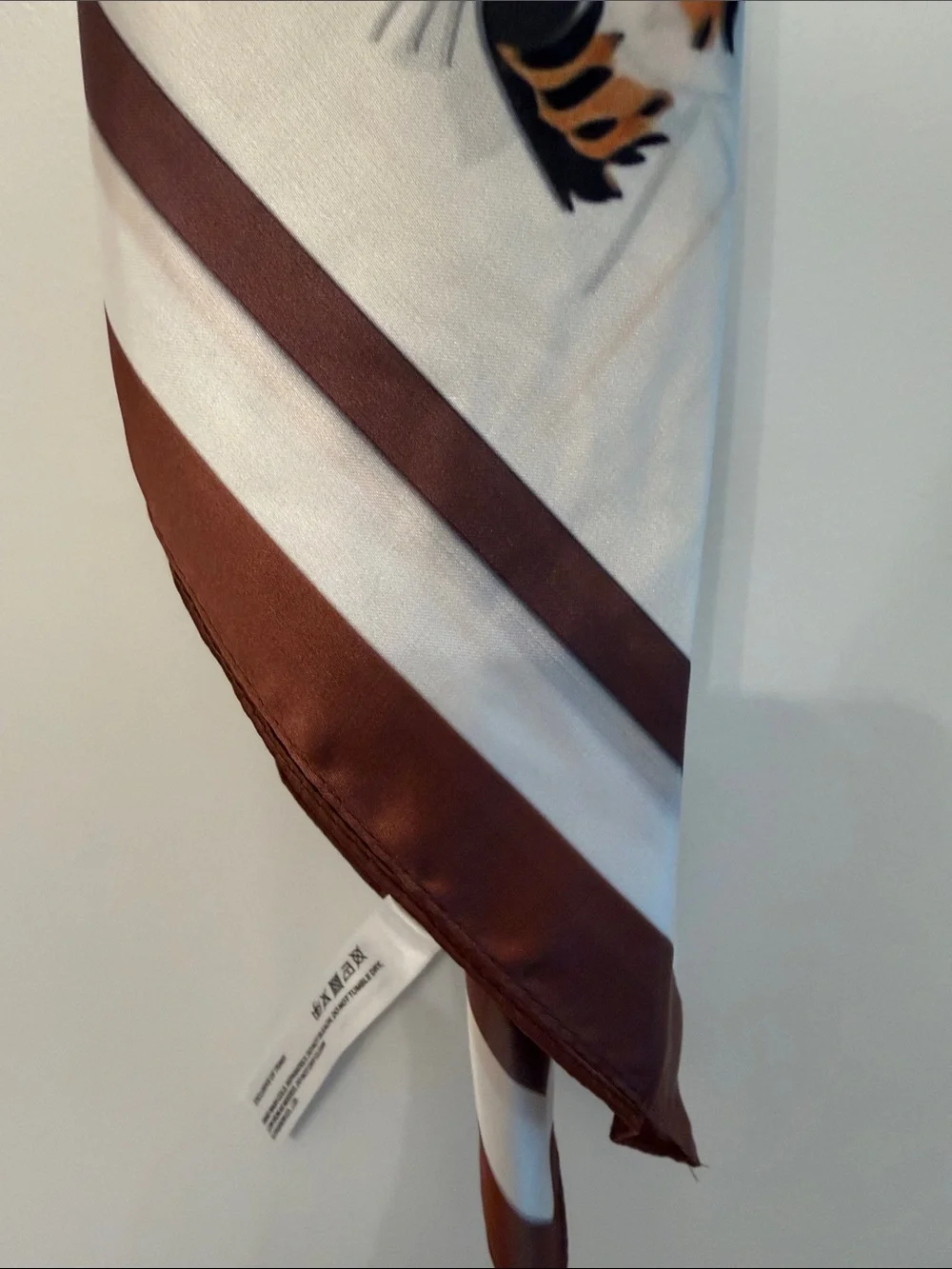 NWT- Adorable Fall Brown & White Silk-Look Cat Print Scarf